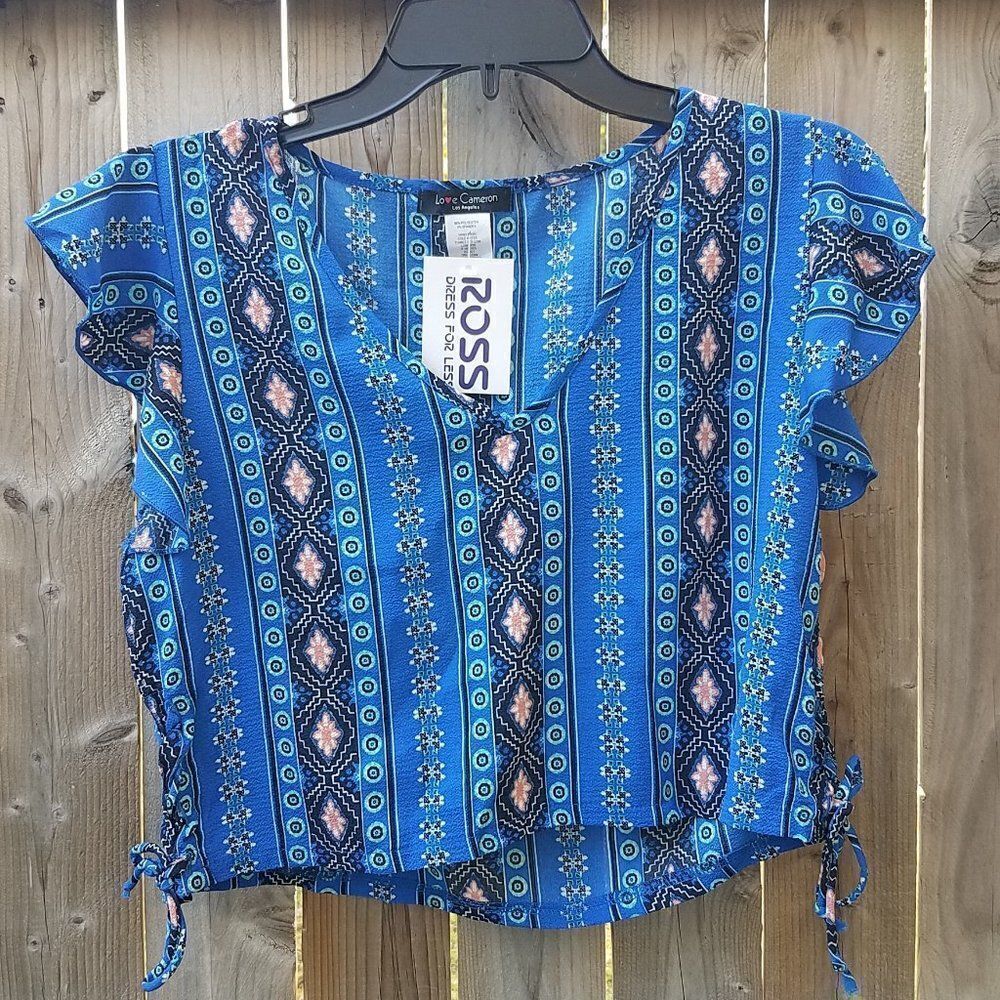 Juniors Large Blue Multi Crop Top by Love Cameron NWOT